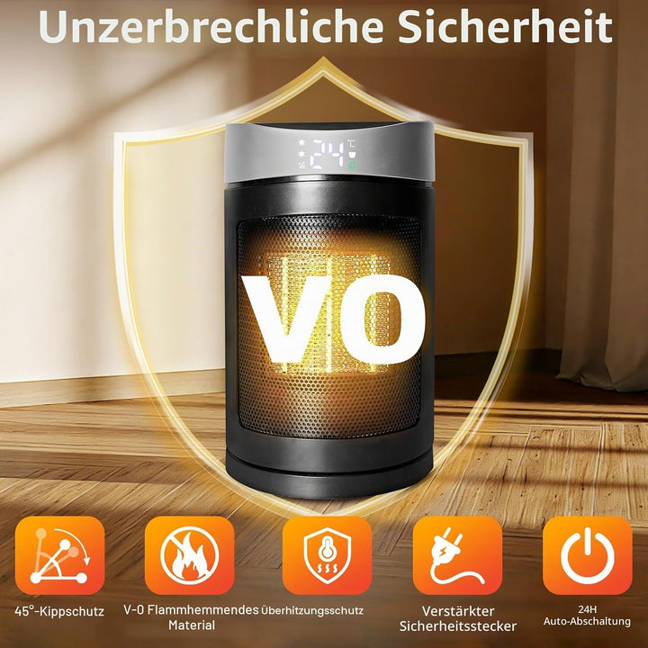 HOSSOM Energiesparender Heizlüfter, 1500W Elektroheizung PTC-Keramik Heizung, 90° Oszillierend Elekt