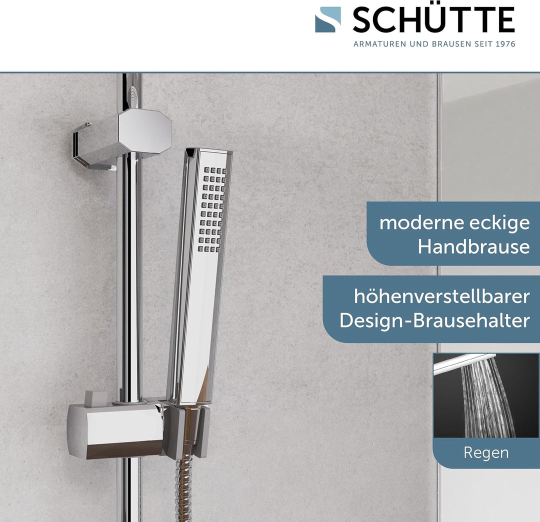 Schütte Tokyo Überkopfbrause-Set, Duschsystem ohne Armatur. Regendusche mit Schlauch, Duschsäule, Ch