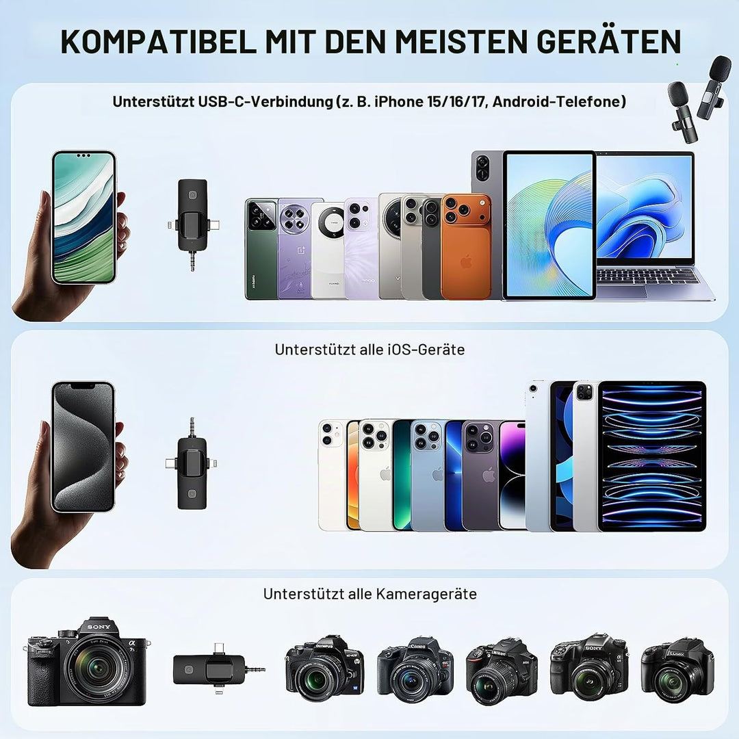 Kabelloses Lavalier Mikrofon für Handy/iPhone//iPad/Kamera, Mini Mikrofon für Live-Streaming, Rausch