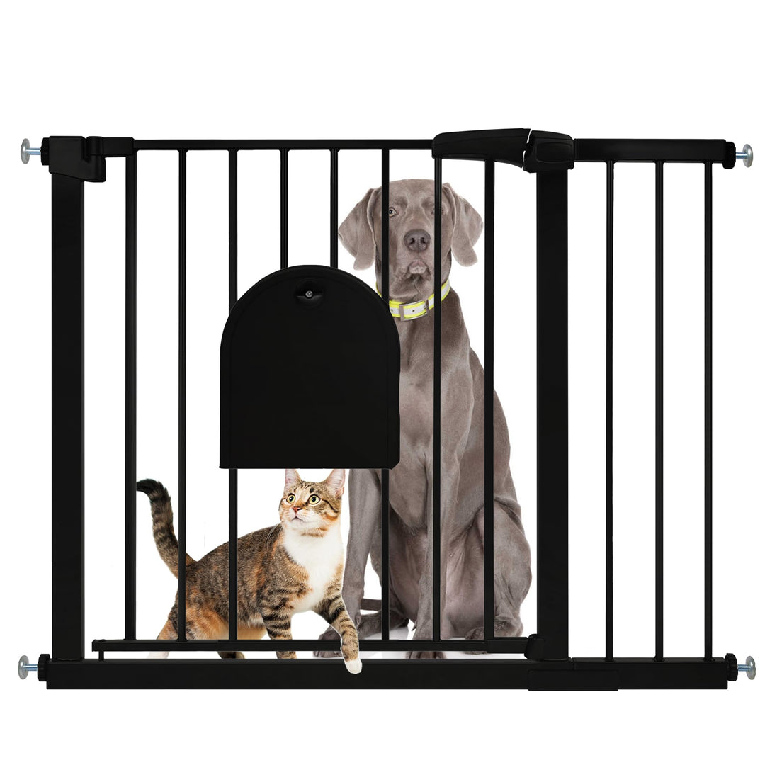 SUBTLETY Türschutzgitter mit Katzenklappe Auto Schliessen Treppenschutzgitter Ohne Bohren Hundegitte