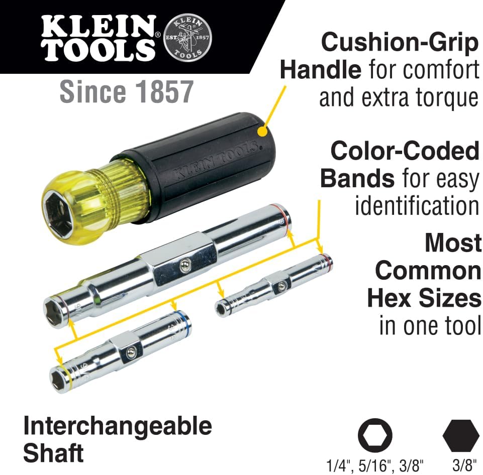 KLEIN TOOLS Steckschlüssel-Set, 6-in-1-Multi-Steckschlüssel-Set, robust, hohler Schaft, Sechskant-Gr