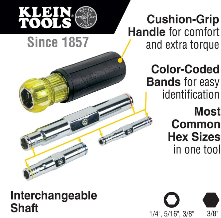 KLEIN TOOLS Steckschlüssel-Set, 6-in-1-Multi-Steckschlüssel-Set, robust, hohler Schaft, Sechskant-Gr