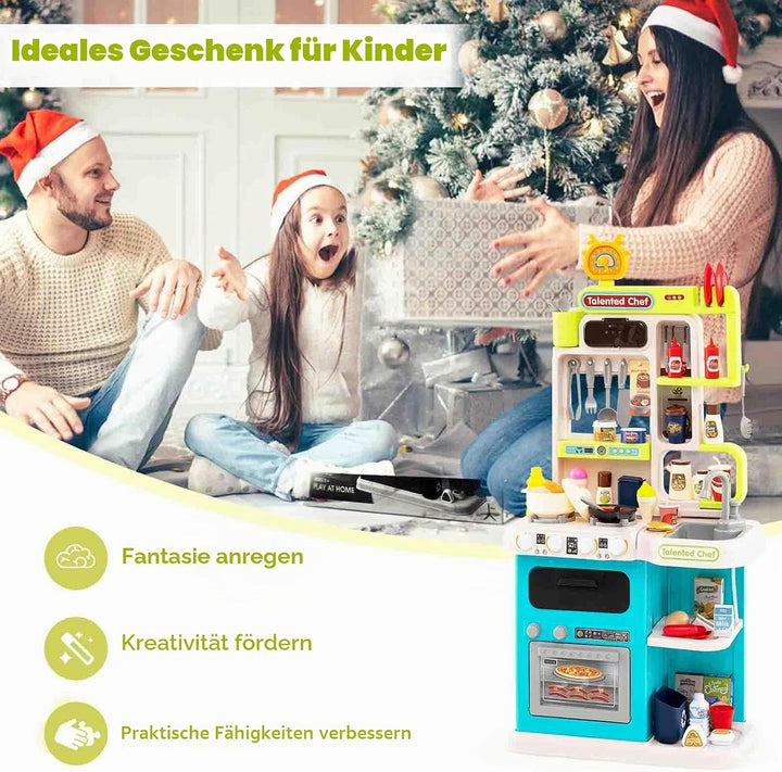HOMASIS Spielküche mit 54 Zubehör, Kinderküche mit Licht, Sound &amp; Dampf, Spielzeugküche mit Herd Was