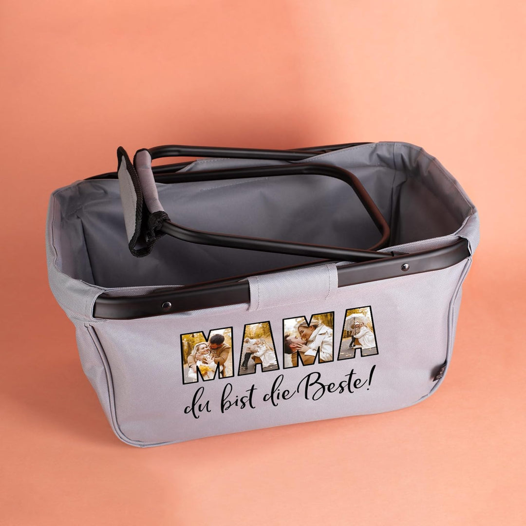 Herz & Heim® Einkaufskorb personalisiert/faltbar/modernes Design/Geschenk-Idee für Jedermann (Fotos