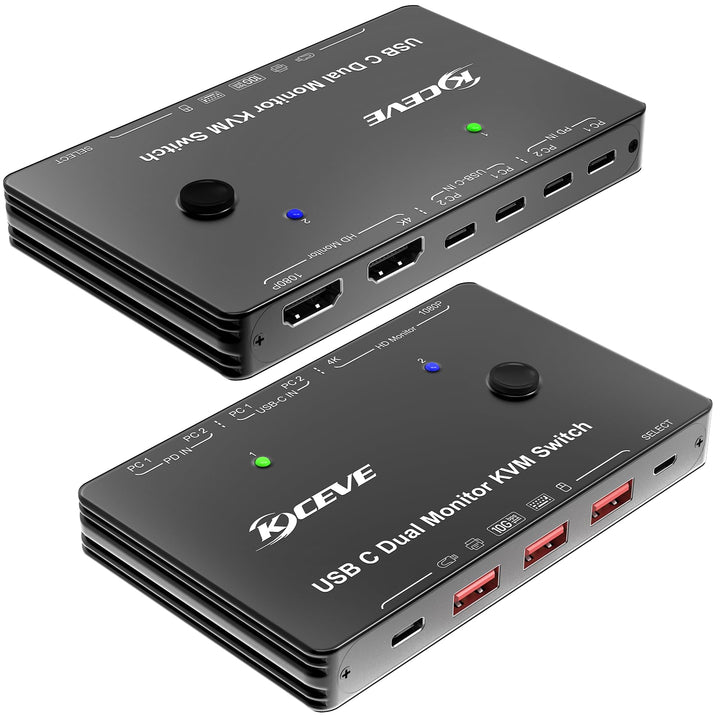 KVM Switch 2 Monitore 2 PC USB C, Dual Monitor USB Typc C KVM-Umschalter unterstützt 4K@60Hz für 2 C