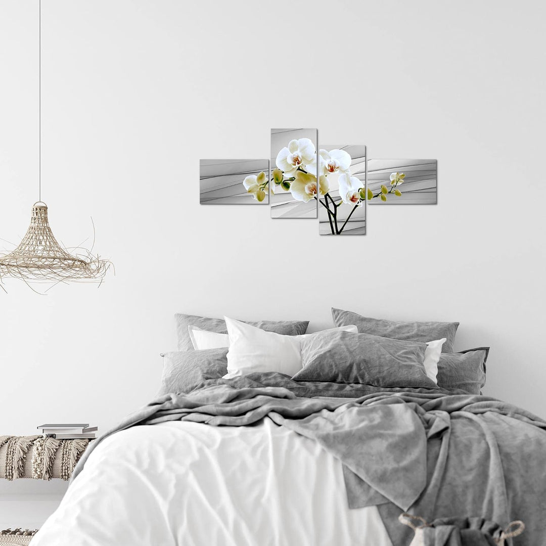 Runa Art Bild Modern Blumen Orchidee - Made in Germany - Wandbilder Abstrakt Grau Beige 4 Teilig 202