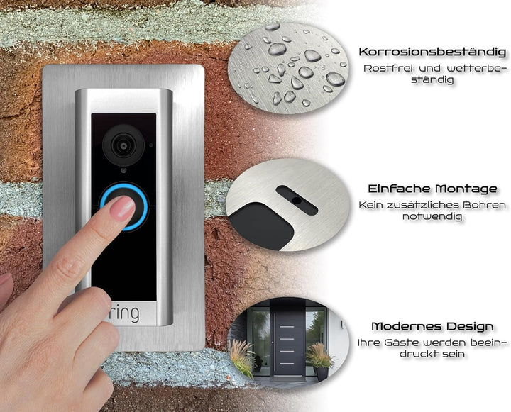 Ring Video Doorbell Pro 1/2 Blende, Wandplatte, Halterung, Edelstahl, Schild, Rahmen, Hochwertiges D
