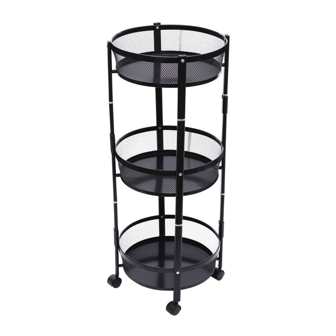 Gemüsewagen 3-stufig 37.5x37.5x88 cm schwarz mit Rollen für Küche | Aufbewahrungsregal mit 4 Rädern
