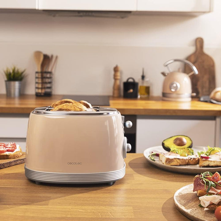Cecotec Toast&Taste 800 Vintage Light Beige, 850 W, Doppelschlitz, extra breit, 3, 8 cm, 2 Toaster,