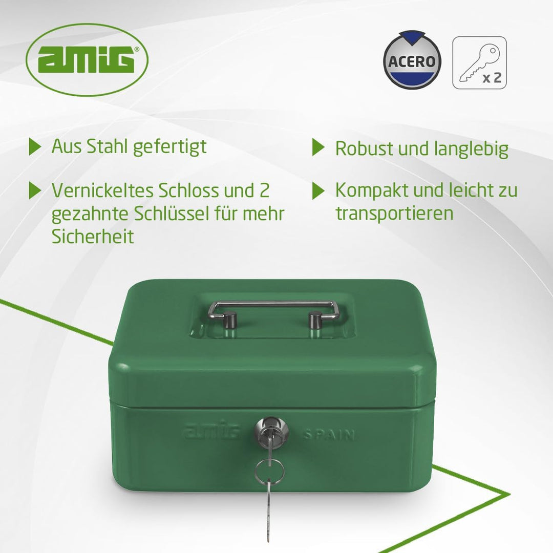 Amig - Sicher | Geldkassette | Safe für Geld, Scheine und Münzen | Mit Münzfach und 2 Schlüsseln | S