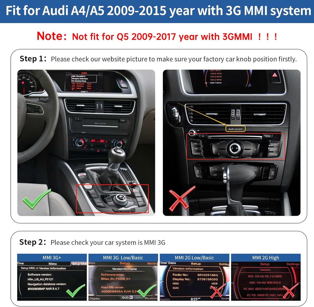 Road Top 12,3 Zoll Autoradio Drahtlos CarPlay Touchscreen für Audi A4 A5 2009-2015 Jahr mit 3GMMI, A