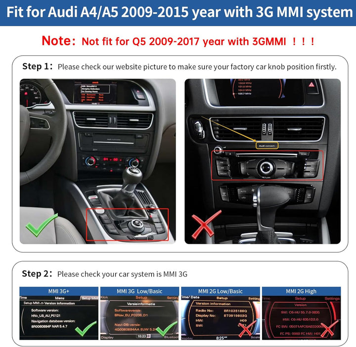 Road Top 12,3 Zoll Autoradio Drahtlos CarPlay Touchscreen für Audi A4 A5 2009-2015 Jahr mit 3GMMI, A