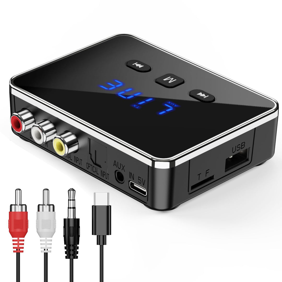 Bluetooth 5.4 Sender Empfänger, 3-in-1 Bluetooth Adapter mit AUX/RCA/Optisch, Low Latency Audio Tran