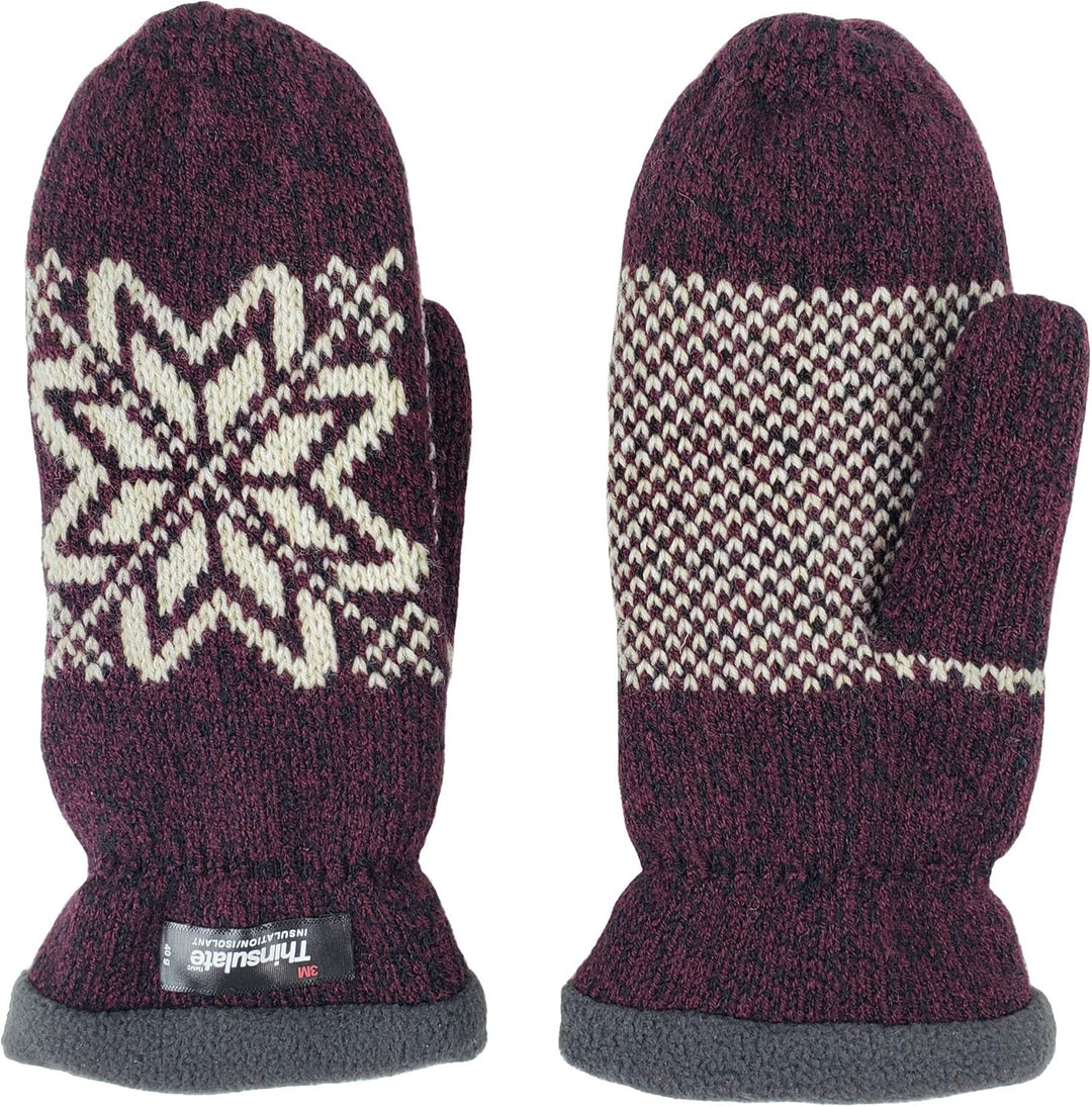 BRUCERIVER Damen Schneeflocke Strickhandschuhe mit warmem Thinsulate Fleece Futter Aubergine S, Aube