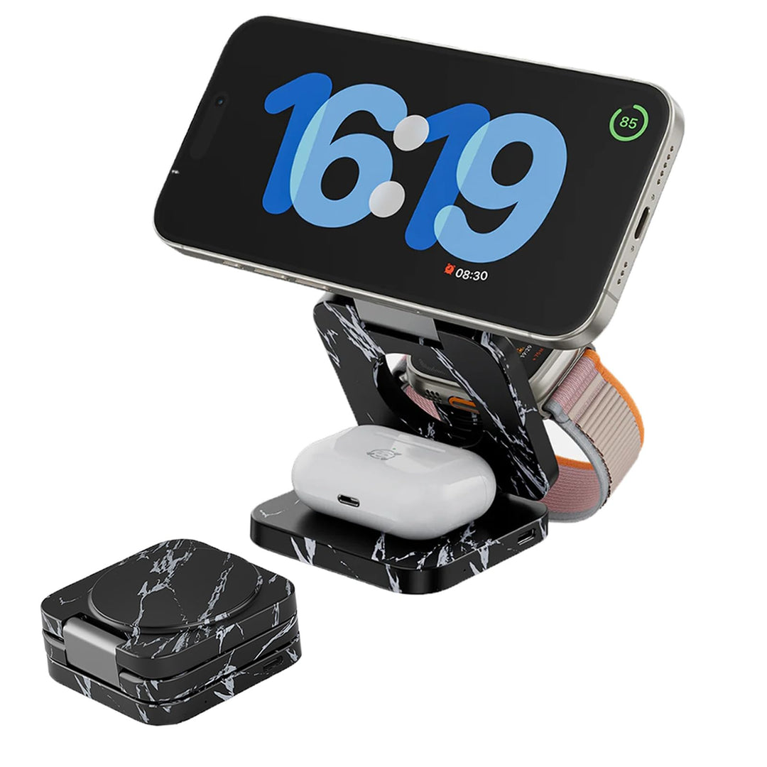 KU XIU Faltbar 3 in 1 Ladestation für Apple Watch und iPhone kompatibel mit MagSafe Ladegerät Indukt