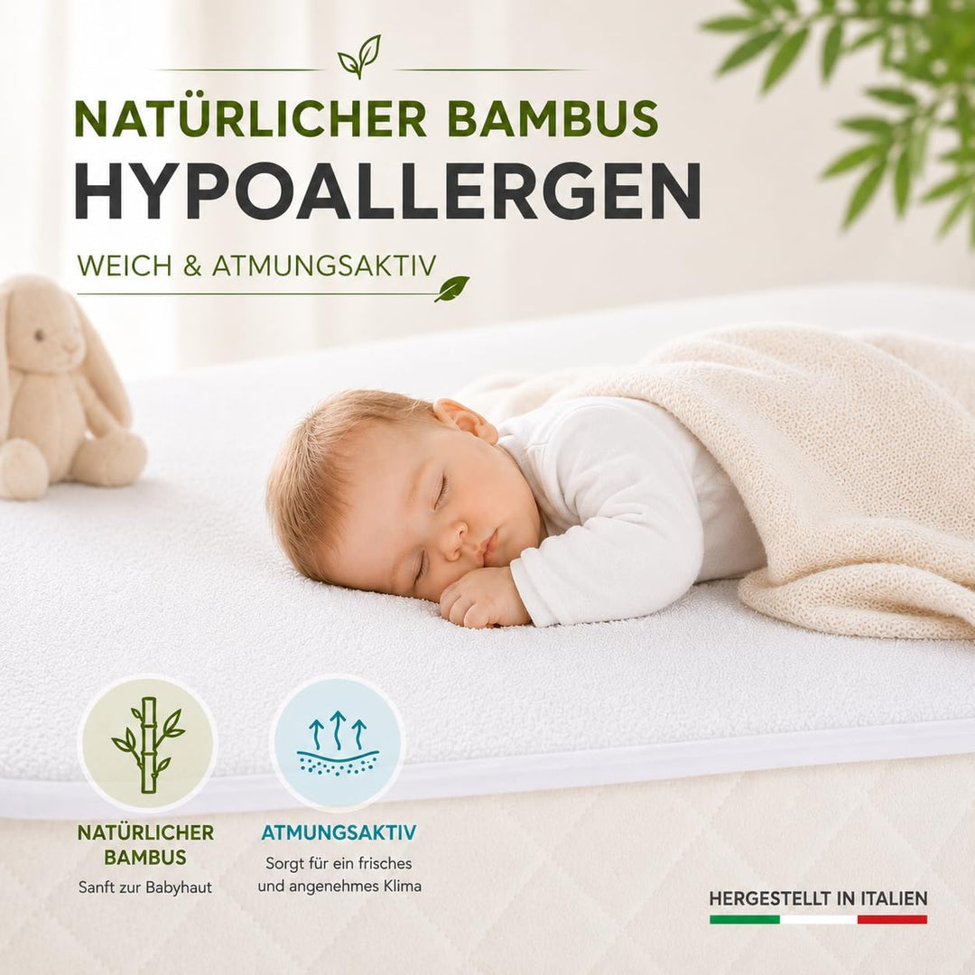 Flyideas Wasserdichter Matratzenschoner Babybett 80x160 cm, 2 STK. Zertif. Bambus - Matratzenschutz