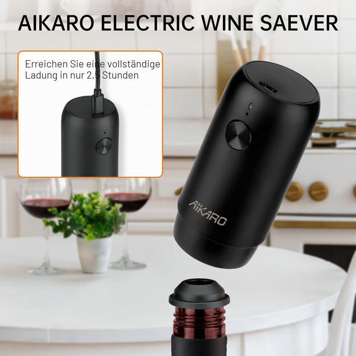 AIKARO Elektrische Weinsparer-Vakuumpumpe mit 2 Flaschenverschluss, automatischer Weinkonservierer,