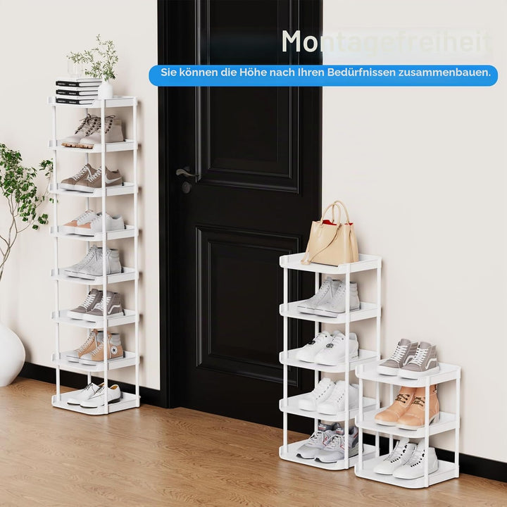 8 Ebenen Schmal Schuhregal, Mehrschichtiges Hoch Schuhregale Platzsparend, Stapelbar Klein Standrega