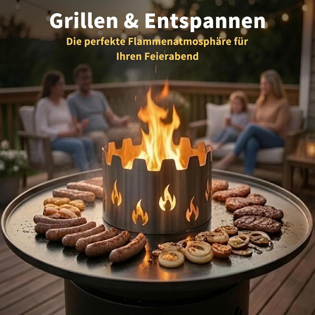 Wokaufsatz für Feuerplatten, Edelstahl, Grillplatte Plancha, kreisrunde Öffnung Ø 20 cm (Wokaufsatz