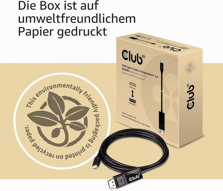Club 3D USB Adapterkabel 1, 8m Typ-C zu Displayport 8K60Hz HDR Schwarz CAC-1557