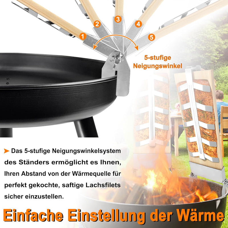 YRHome 4X Flammlachsbrett Flammlachsbretter Flammlachsbrett mit Stabiler Edelstahl-Halterung 5 Stufe