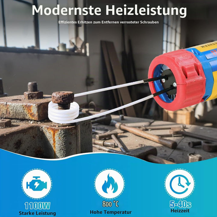 1100W Magnetischer Induktionsheizgerät - Flameless Induction Heater, 8 Heizspulen(30/40/50mm*2, 750m