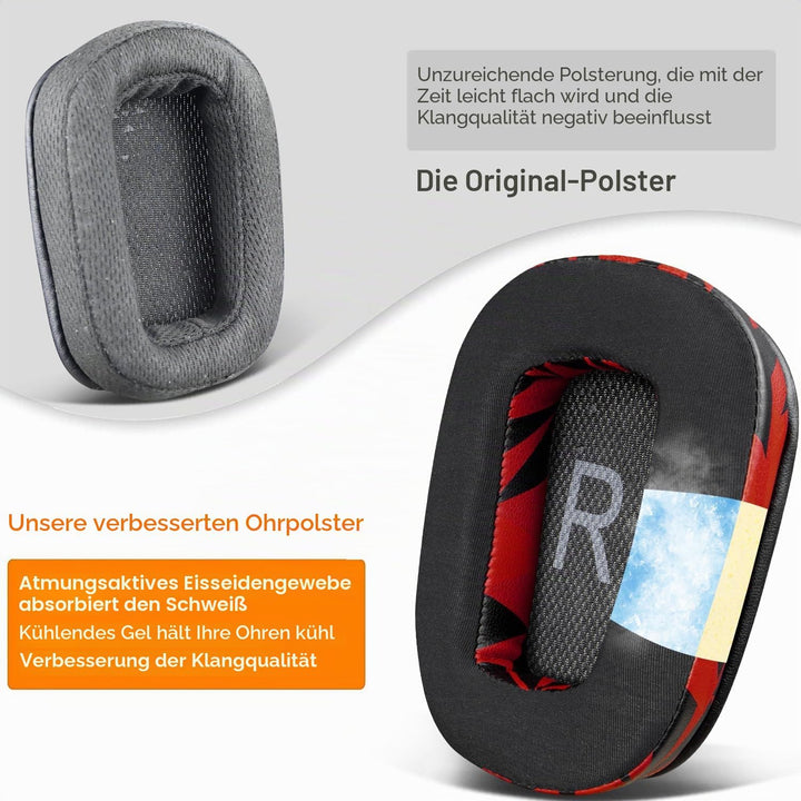 SOULWIT Kühlgel Ersatzpolster Ersatz Ohrpolster für Logitech G35 G930 G933 G933S G935 G633 G633S G63