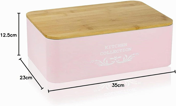 DRULINE Brotkasten mit Bambusdeckel - Brotaufbewahrung - Brotbox mit Schneidebrett - Brotkasten rosa
