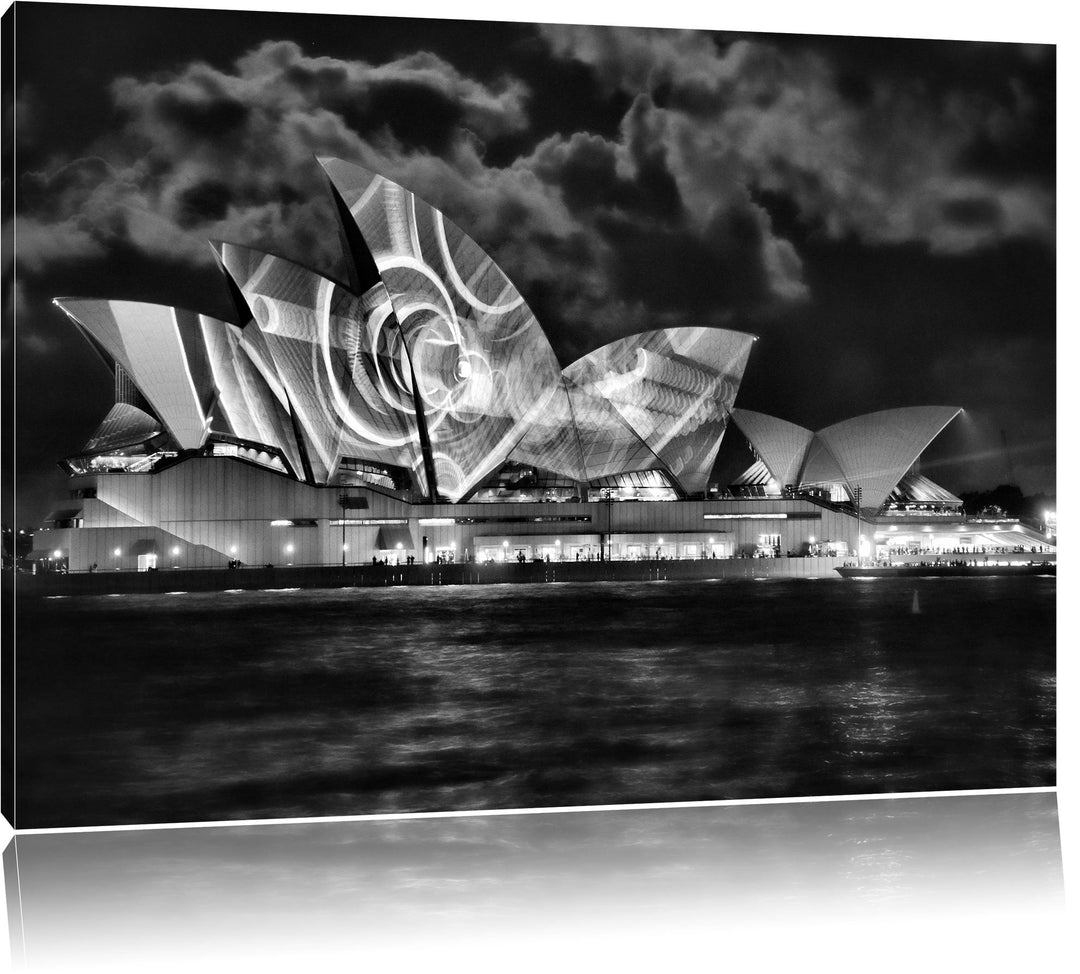 Pixxprint Monocrome, Sydney Opera House Lichter, Format: 100x70 auf Leinwand, 100x70