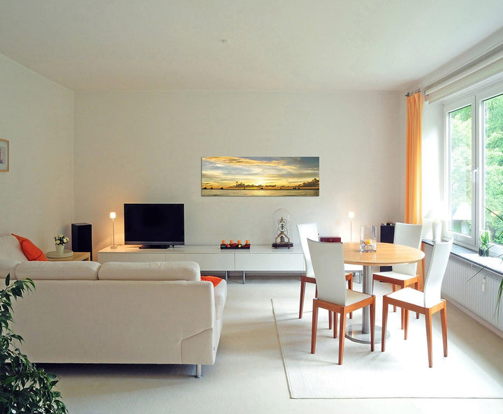 Paul Sinus Art Panoramabild auf Leinwand und Keilrahmen 150x50cm Philippinen Meer Boote Sonnenunterg