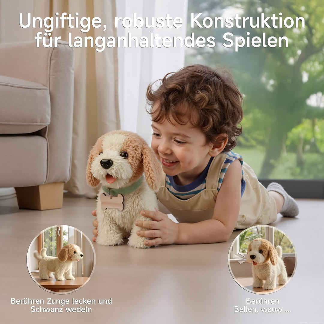 OR OR TU Spielzeug Hund der Läuft und Bellt, Realistisches Interaktives Hund Spielzeug Kinder Plüsch