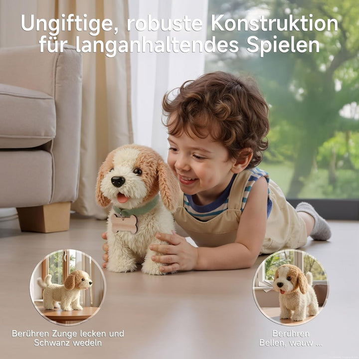 OR OR TU Spielzeug Hund der Läuft und Bellt, Realistisches Interaktives Hund Spielzeug Kinder Plüsch