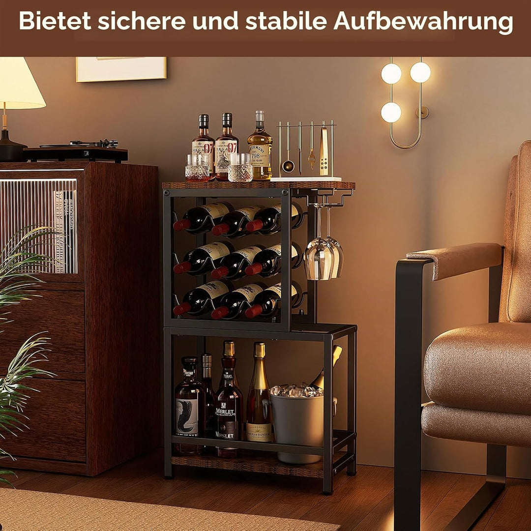 Nuovoware 3 Tier Weinregal Freistehend Boden, Weinregal Tischplatte mit Gläserhalter, Vielseitig Liq