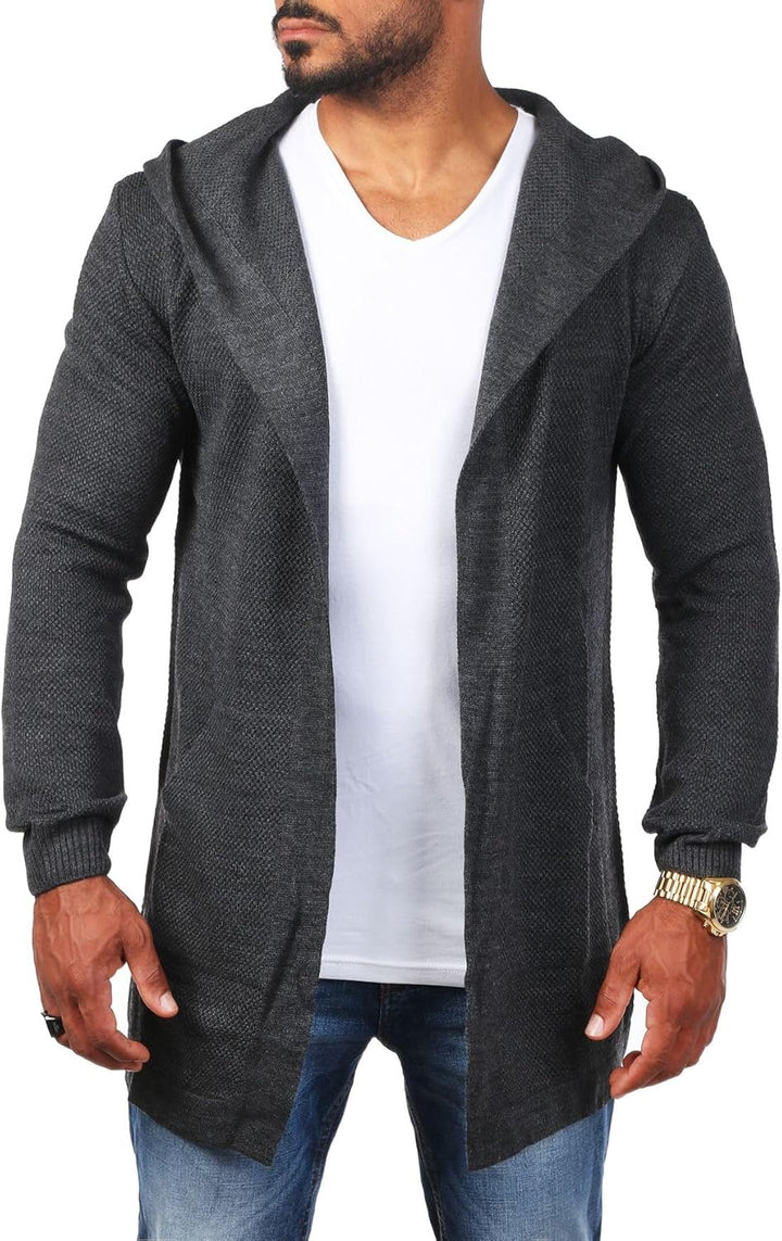 Carisma Herren Feinstrick Cardigan leichte Weste Strickjacke mit Kapuze Lange Passform Oversize Long