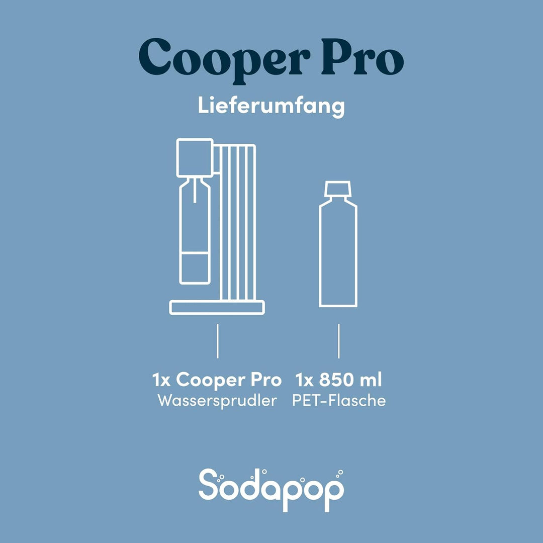 Sodapop Wassersprudler Cooper Pro Schwarz inklusive 1x PET-Flasche, Einfache Handhabung mit Einhänge