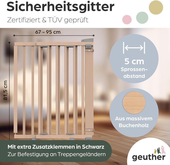 Geuther 2733+ ECO schwenkbares Treppenschutzgitter Passung: 67 cm - 107 cm TÜV/GS zertifiziert Türgi