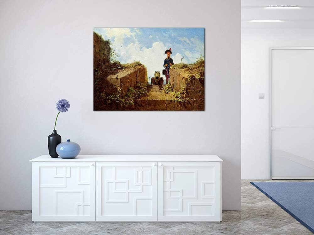 Bilderdepot24 Bild auf Leinwand | Carl Spitzweg Der strickende Vorposten in 80x60 cm als Wandbild |