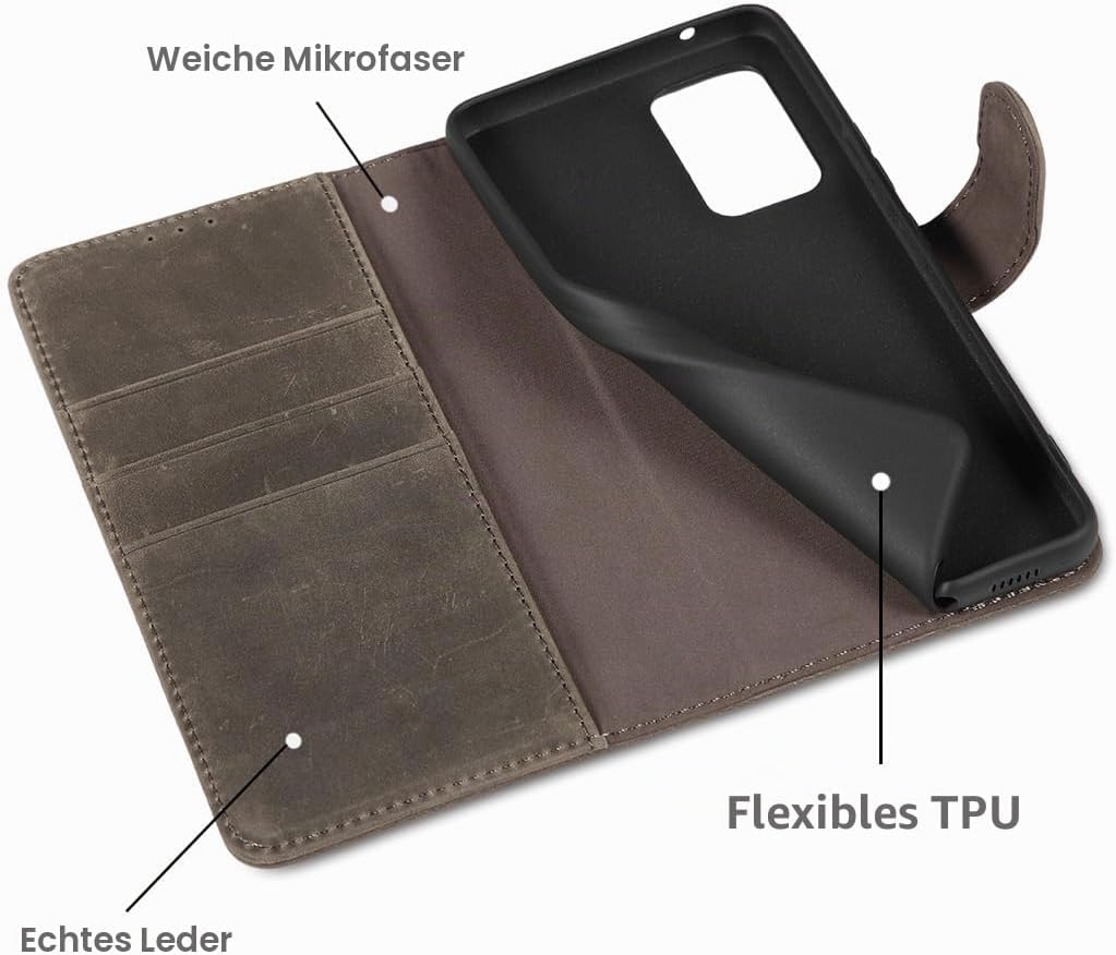 LENSUN Echtleder Hülle für Samsung Galaxy A53, Handyhülle [Echtes Leder][Standfunktion][RFID Briefta