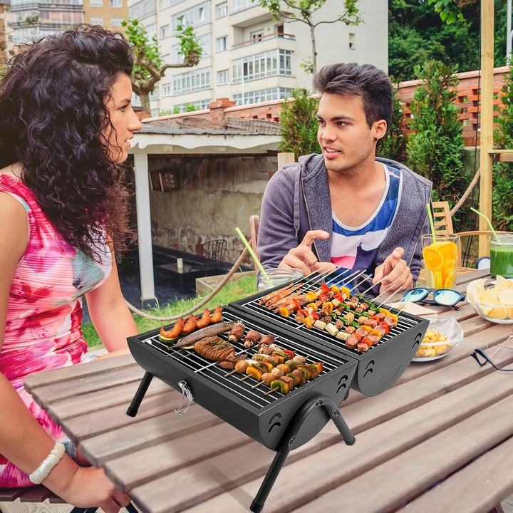 BBQ Grill Tragbar Grill Holzkohlegrill Klappbar Camping Grill Doppelseitig Räuchergrill für Outdoor