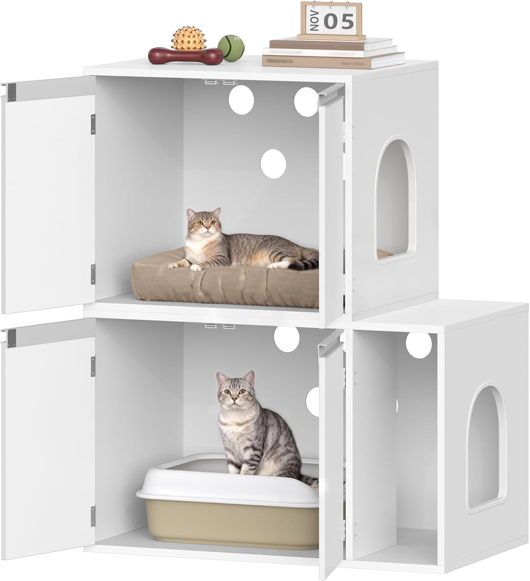 Hzuaneri Katzenschrank für 2 Katzen, Katzenklo Schrank, Katzenhaus Versteckt mit Doppelräumen, Kann