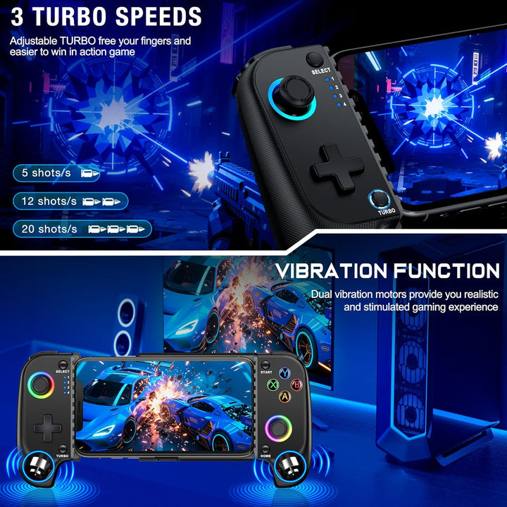 HASACOOL Handy Controller für iPhone, Smartphone Controller für Android mit Hall Effect Joystick, Bl