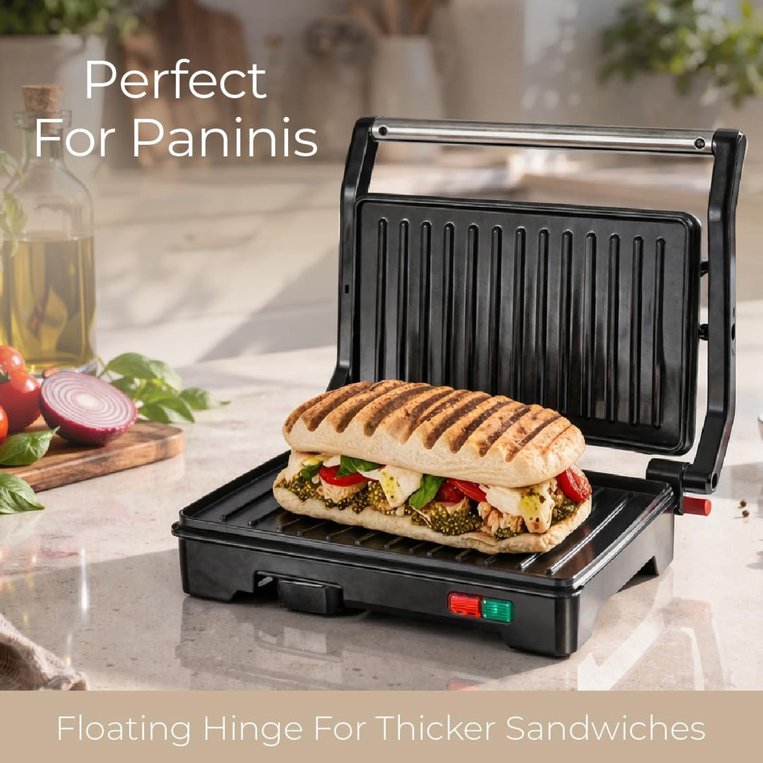 Quest 34340 Panini Sandwichmaker für Presse und Grill, kompaktes Edelstahldesign, antihaftbeschichte