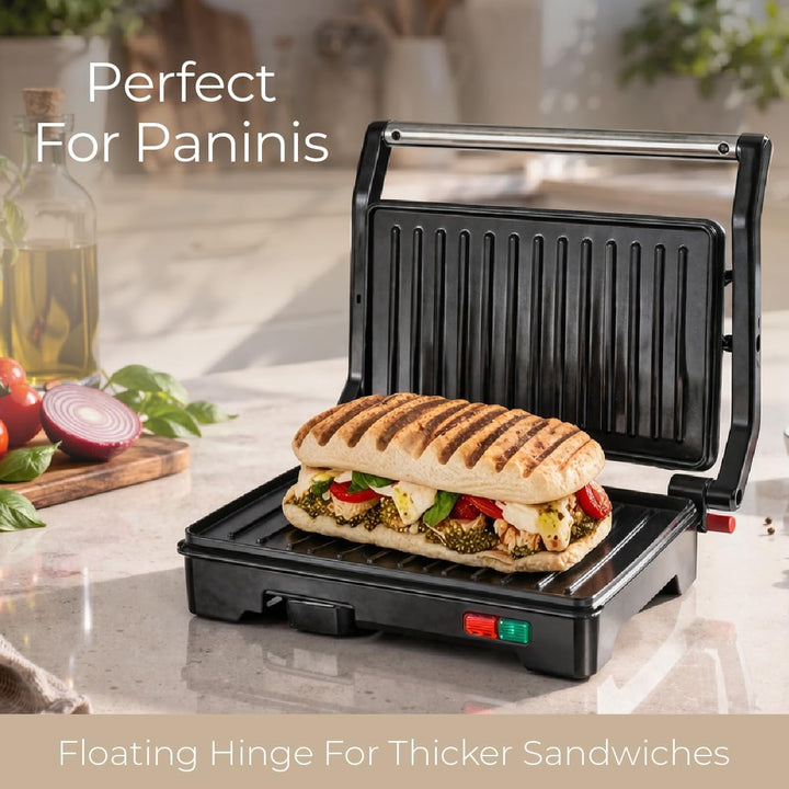 Quest 34340 Panini Sandwichmaker für Presse und Grill, kompaktes Edelstahldesign, antihaftbeschichte