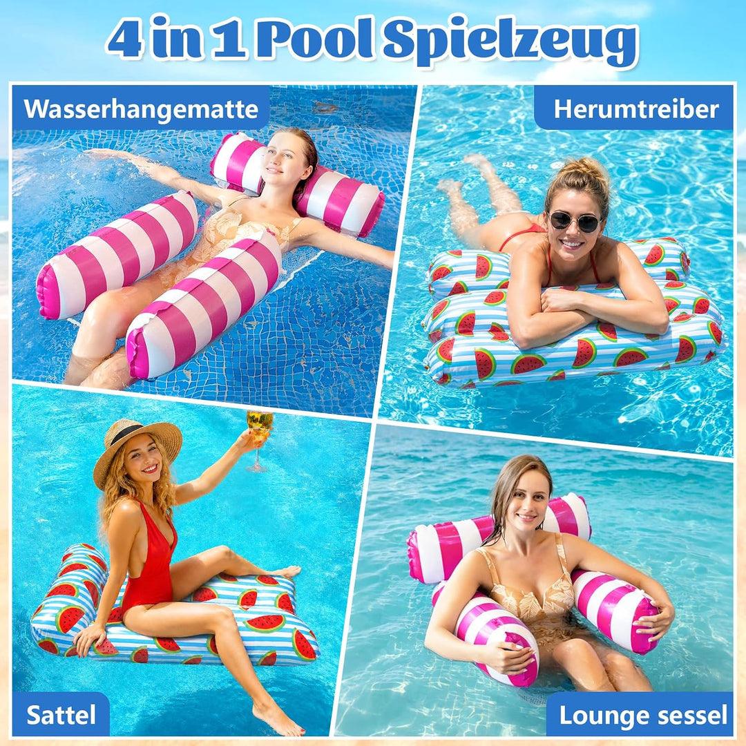 Luftmatratze Pool,2 Stück Wasserhängematte mit 2 Getränkehalter | 4 in 1 Luftmatratze Wasser mit Rüc