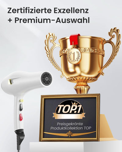Dekuri Föhn Ionen, Profi Fön Haartrockner Hair Dryer Haarföhn mit 1 Diffusor 2 Stylingdüse, 3 Heiz u