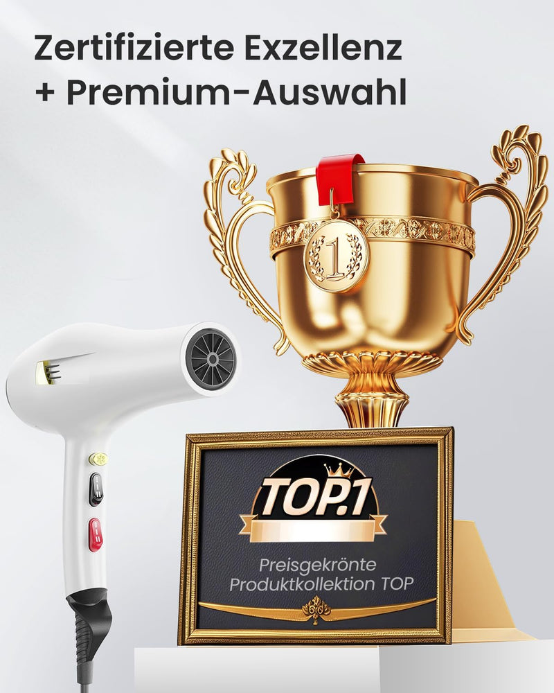 Dekuri Föhn Ionen, Profi Fön Haartrockner Hair Dryer Haarföhn mit 1 Diffusor 2 Stylingdüse, 3 Heiz u