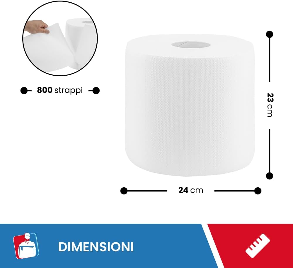 Verpackung 2000 – 4 Rollen für Industrietrockner – 800 Reissen – ideal für Lebensmittel und Spender