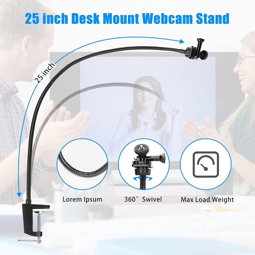 Webcam-Halterung, 25Zoll Webcam-Ständer 360° verstellbarer Schwanenhals-Armhalterung Flexibler Tisch
