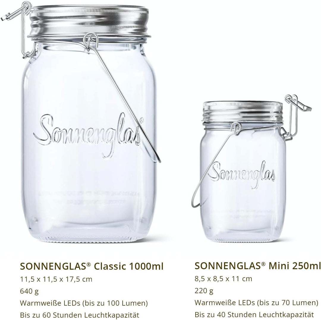 SONNENGLAS Mini 250ml | Original Solarlampe/Solar-Laterne im Einmachglas aus Südafrika (inkl. USB) |