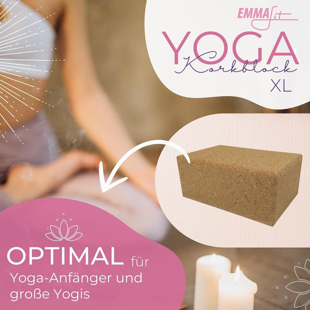 EMMAfit XL Kork Yoga-Block I 227 x 150 x 100mm I hochwertiger Yogablock aus Kork für Yoga-Übungen I